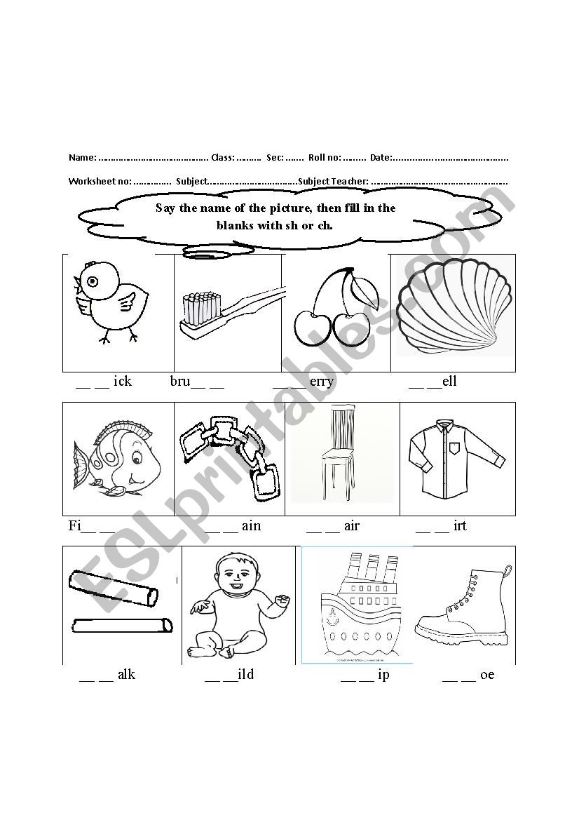 Sh or Ch worksheet