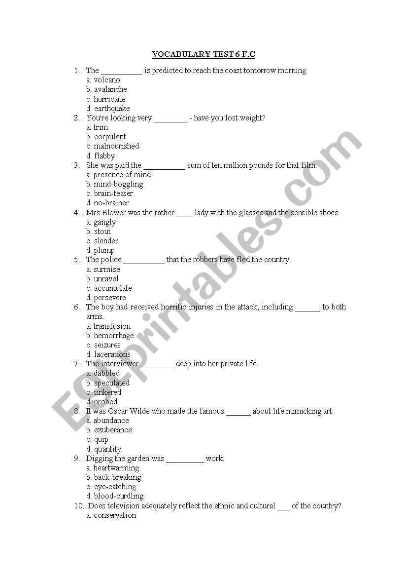 Proficiency test 6 worksheet