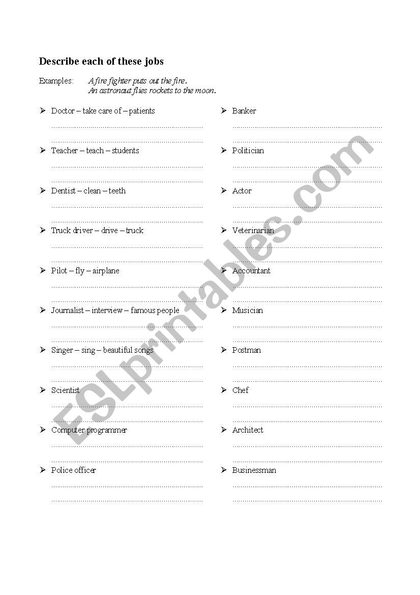 Job description worksheet