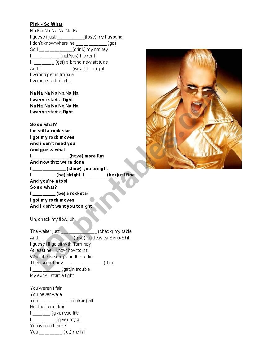 Pink - SO WHAT worksheet