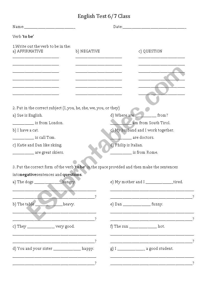 English Test/Exersises worksheet