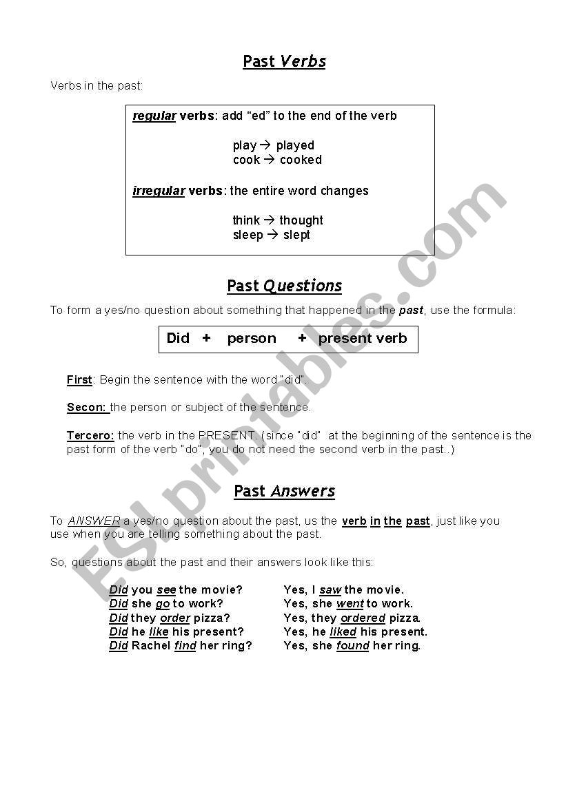 Simple Past Yes/No Questions worksheet