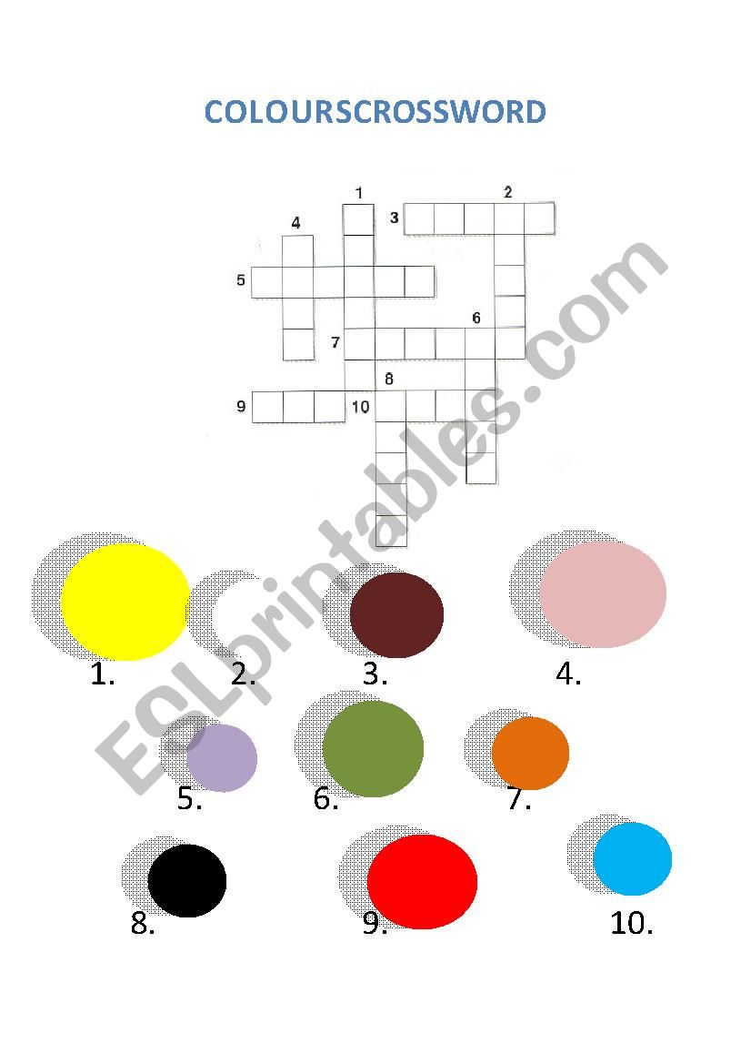 COLOURS crossword worksheet