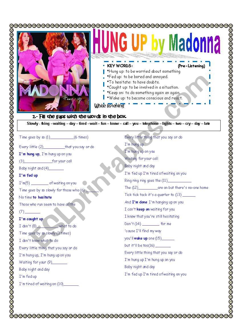 Song: Hung Up by Madonna worksheet