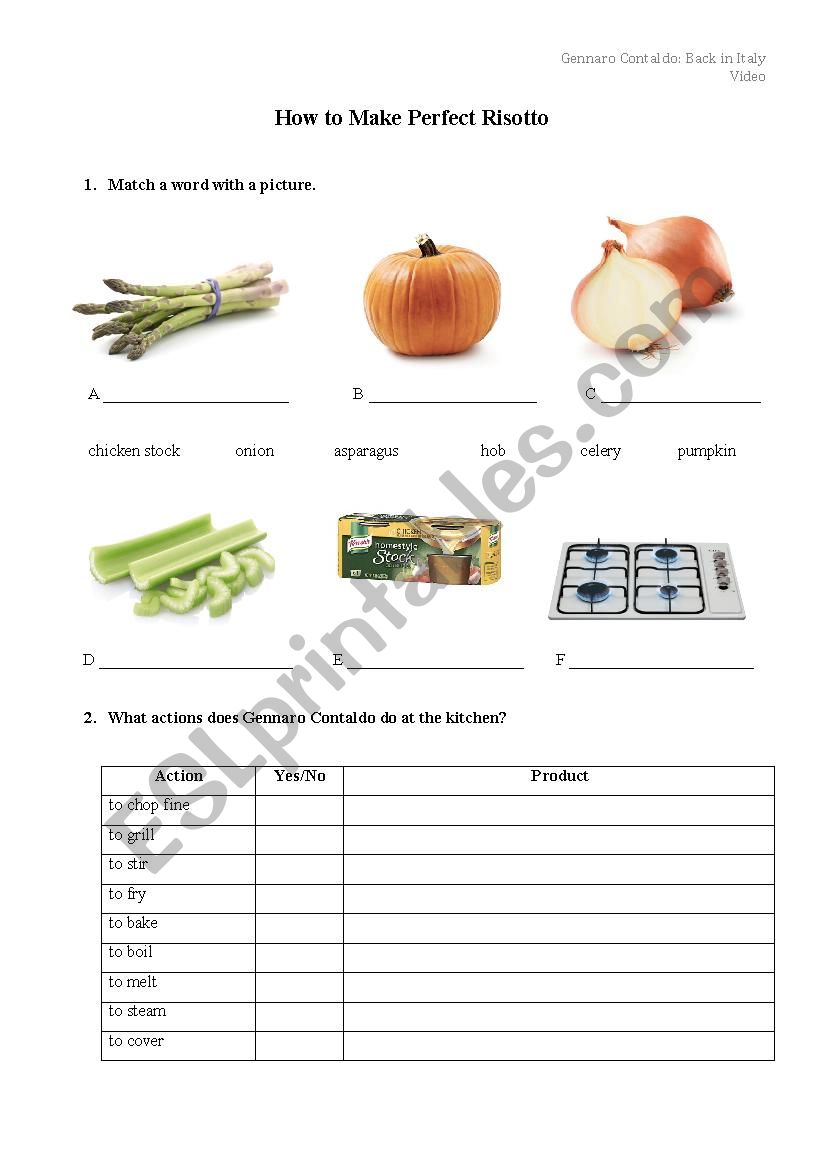 How to Make Perfect Risotto worksheet