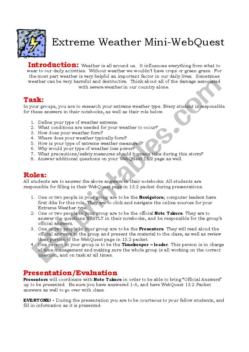 Extreme Weather WebQuest  worksheet