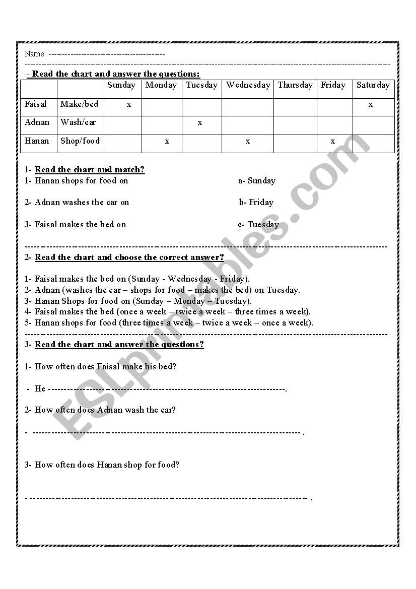 daily activities worksheet