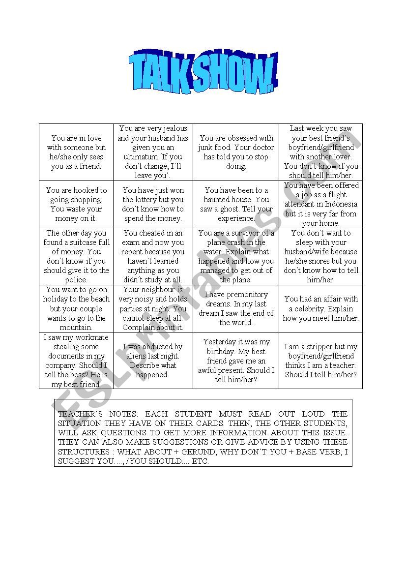 TALK SHOW worksheet