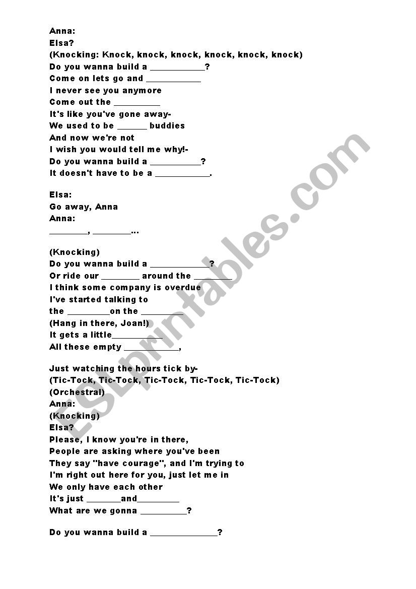 Do you wanna build a snowman? worksheet