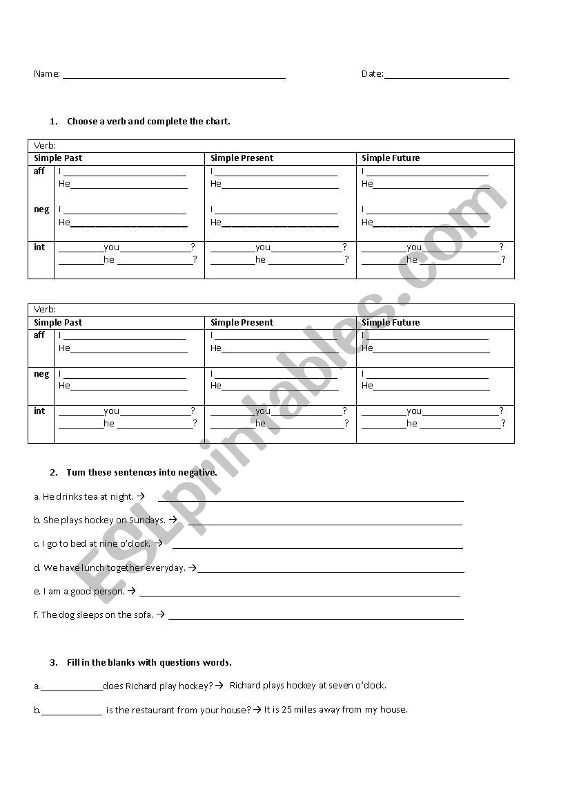 Grammar test worksheet