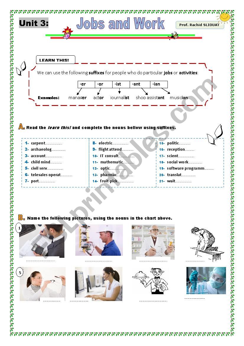 Jobs and Work  worksheet