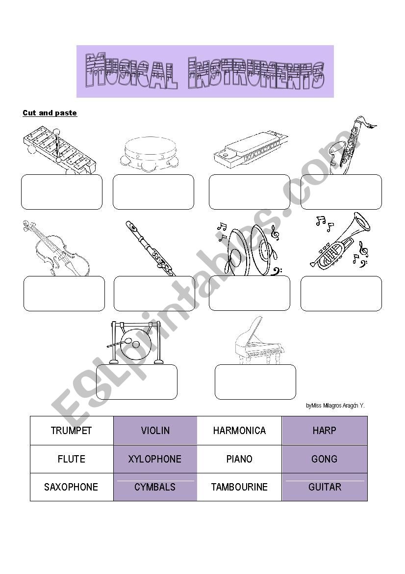 Musical Instruments - Color, Cut and Paste