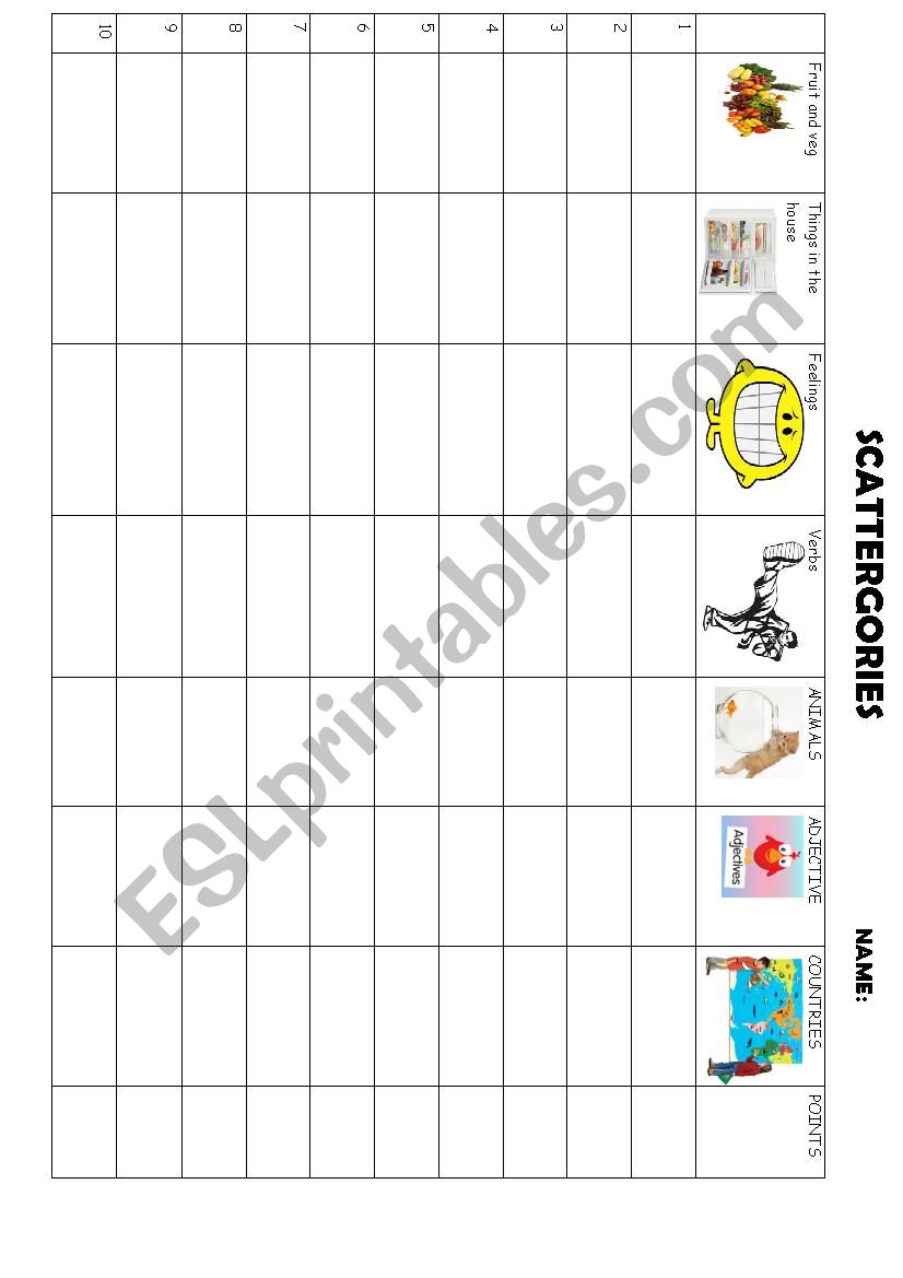 Scattegories worksheet