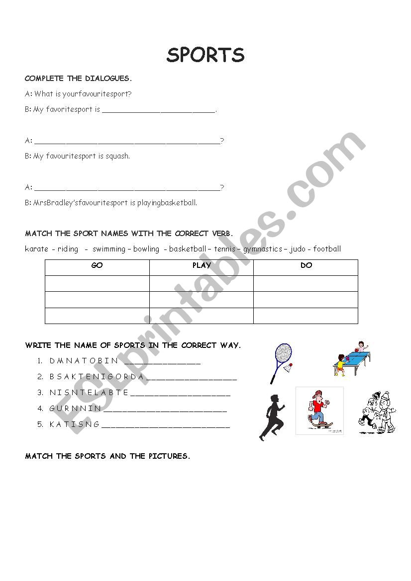 SPORTS worksheet