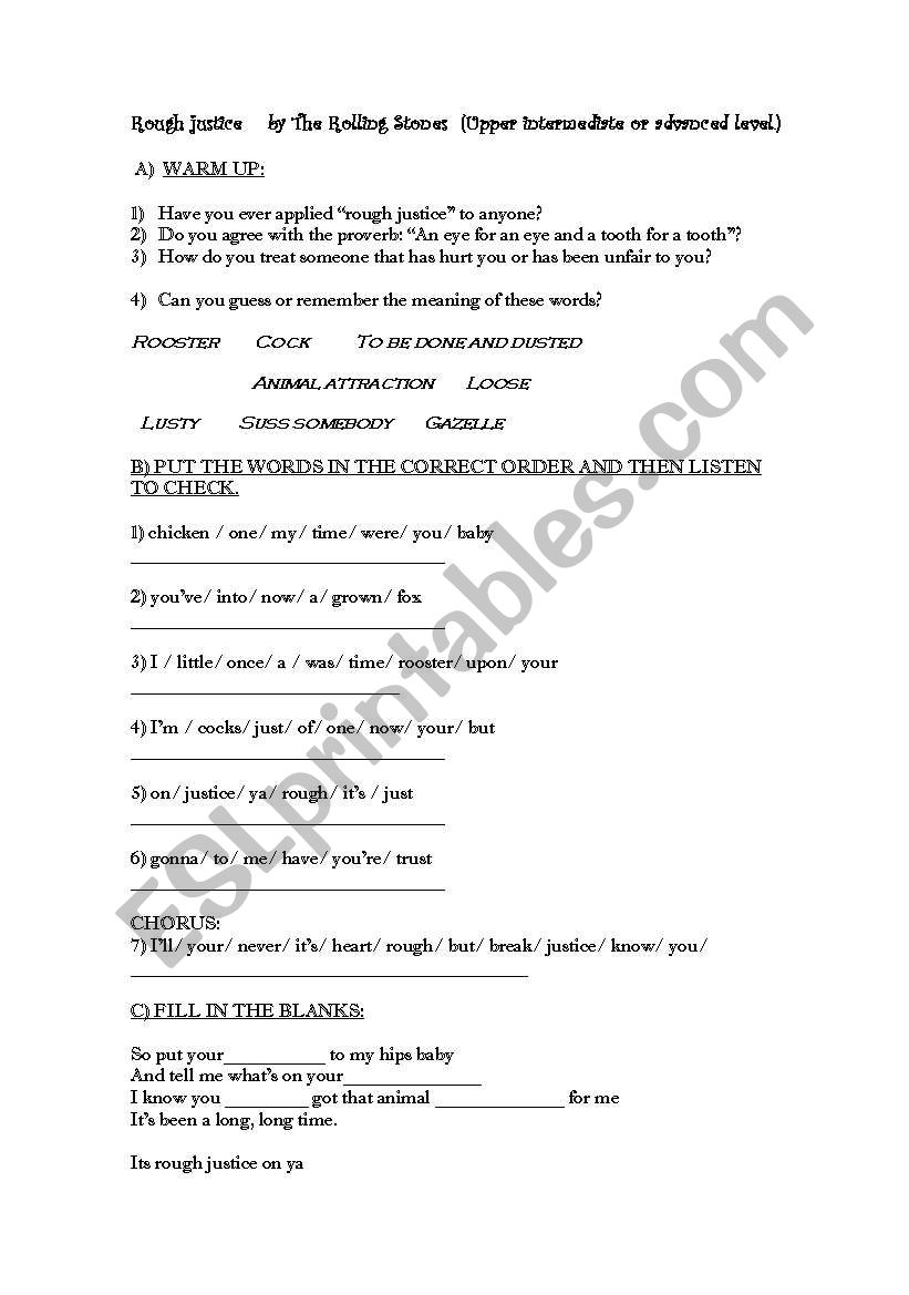 Rough Justice  worksheet