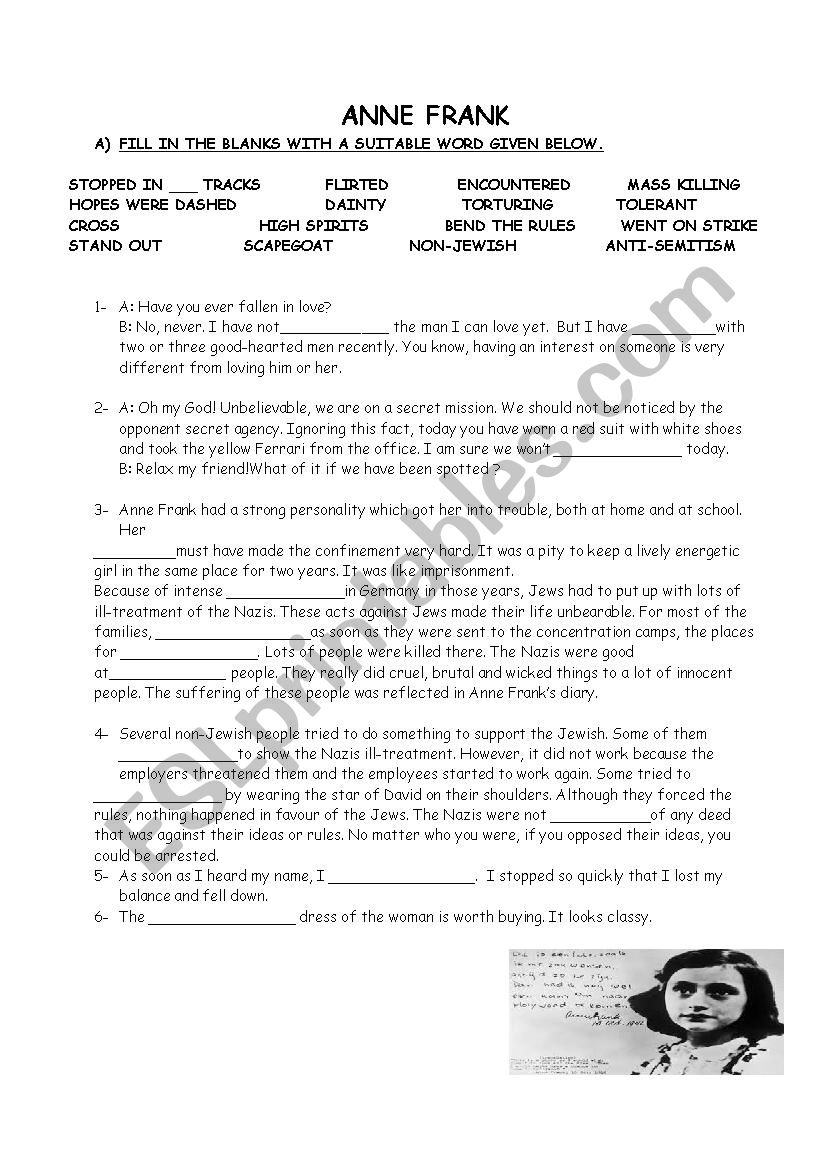 ANNE FRANK -VOCABULARY worksheet