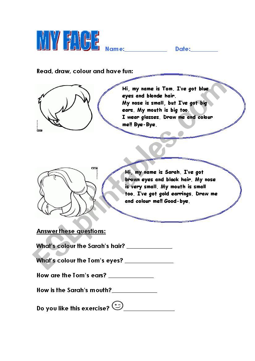 MY FACE  worksheet