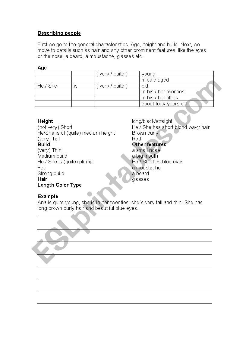 Describing people worksheet