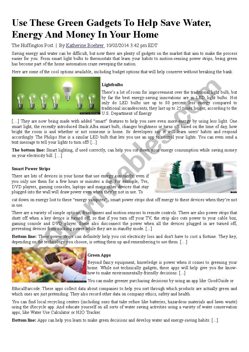 Green gadgets worksheet