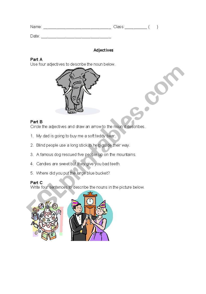 Using Adjectives worksheet