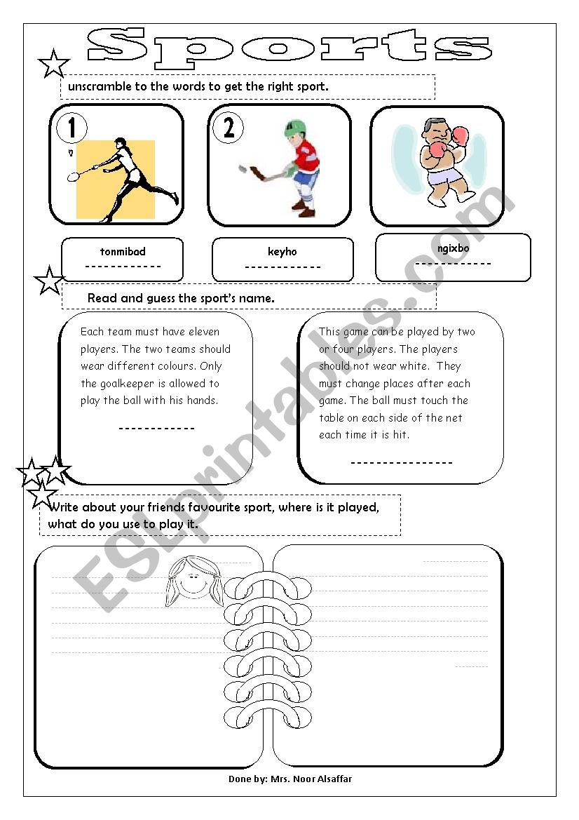 Sport worksheet