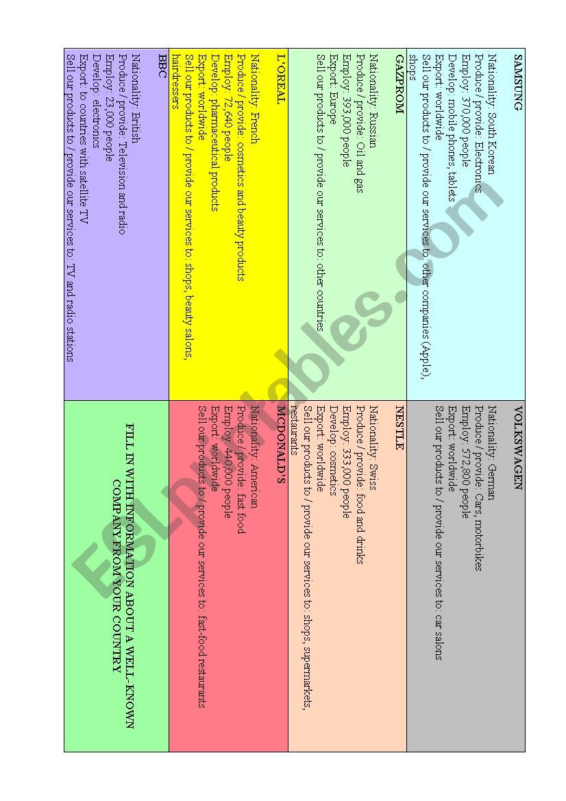 Company Profile worksheet