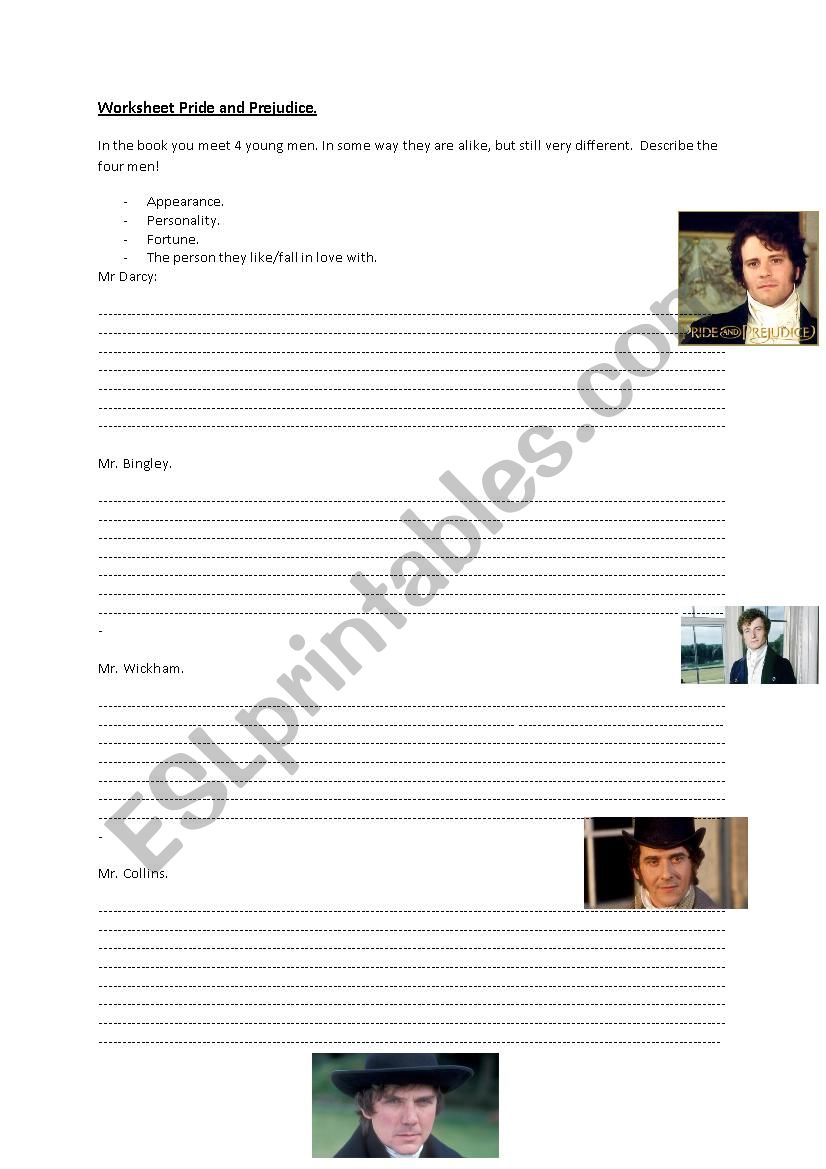 Pride and prejudice worksheet