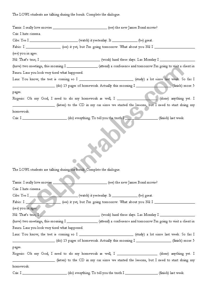 Present Perfect practice worksheet