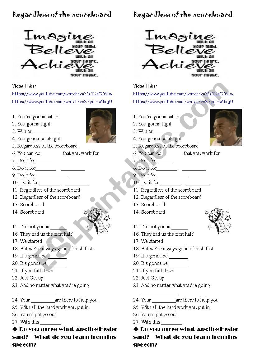 Regardless Of The Scoreboard Future Tense Imperative Sportsmanship Esl Worksheet By Narricc
