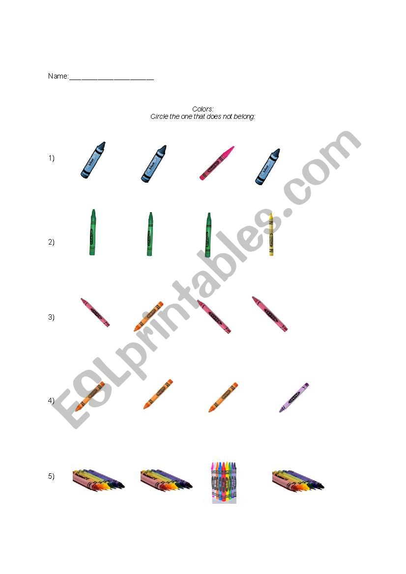 Colors: Odd one out worksheet