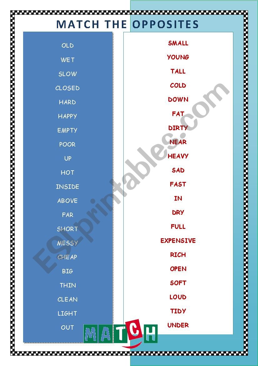 Match the Opposites worksheet