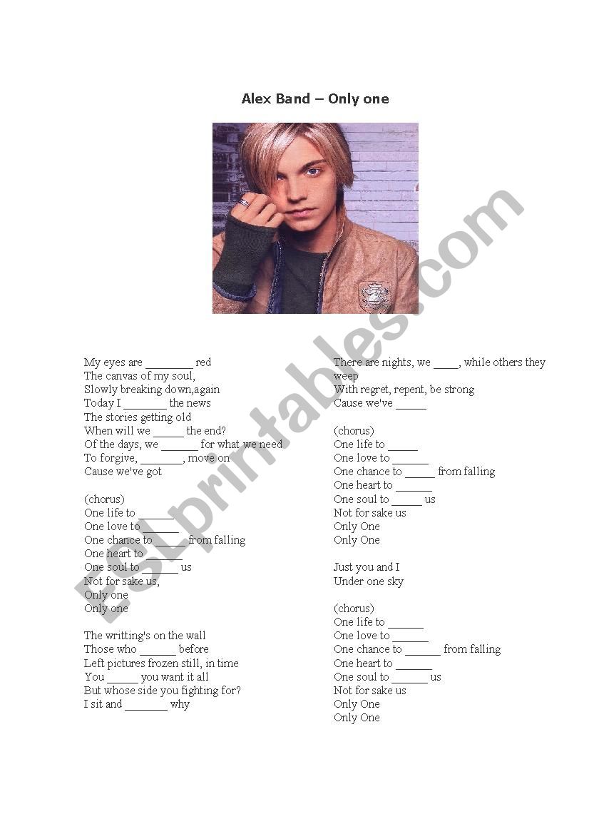 Alex Band - Only One worksheet