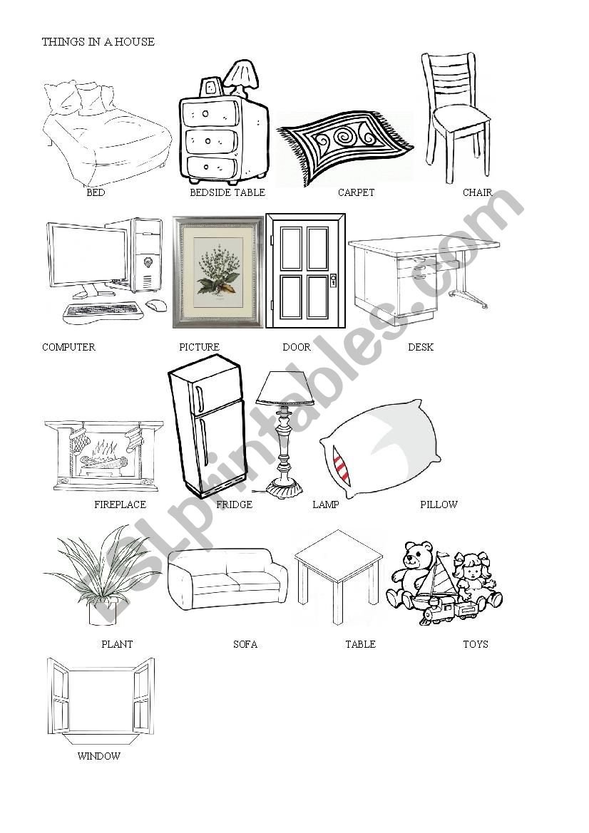 Things in a house worksheet