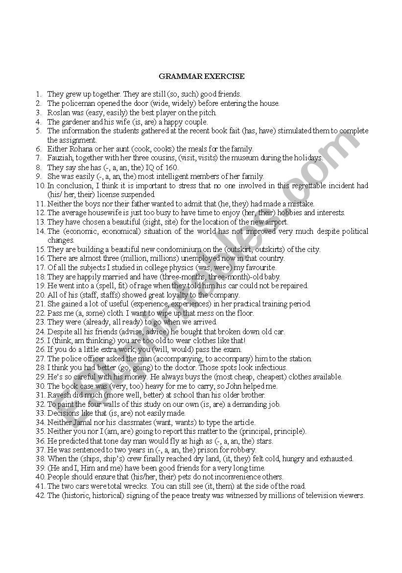 Grammar Exercise worksheet