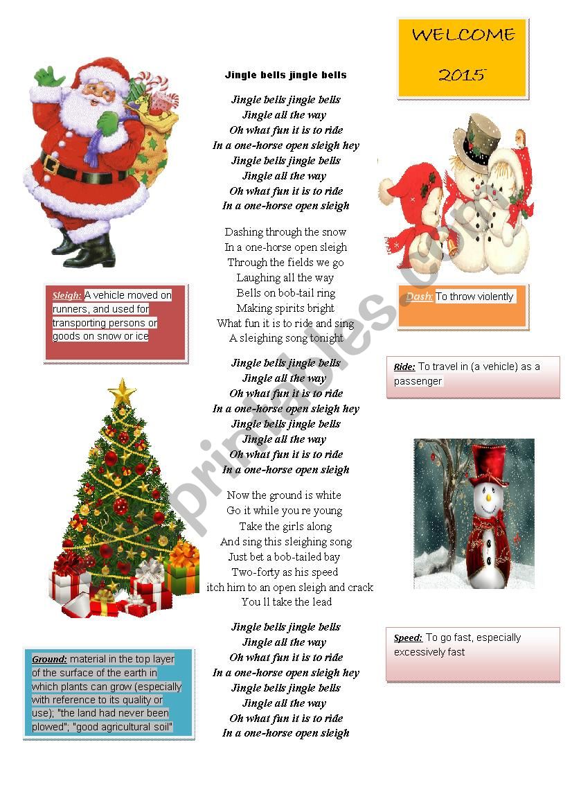 Jingle bell lyrics and vocabulary on it