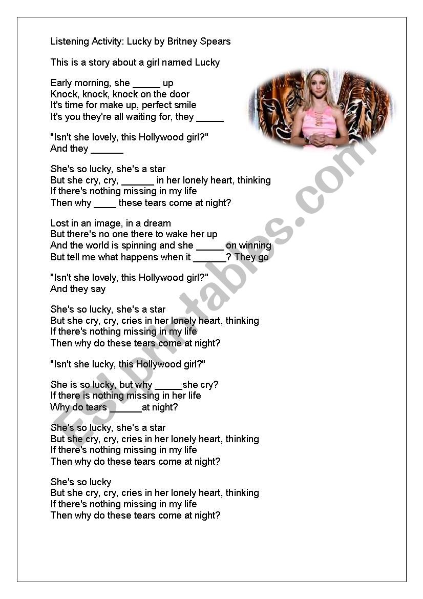 Lucky by Britney Spears worksheet