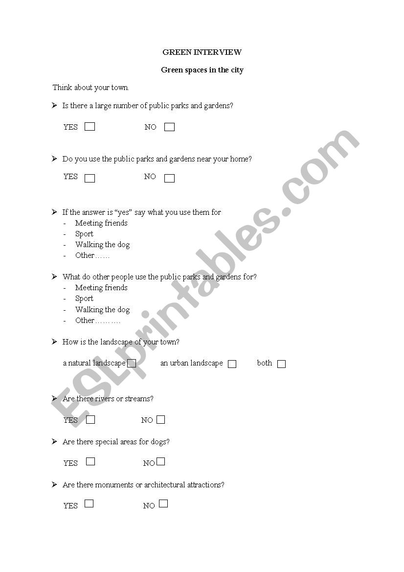 Environment worksheet