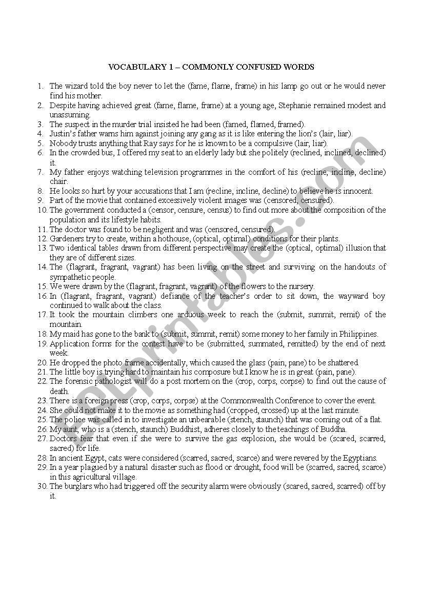 Commonly confused words worksheet