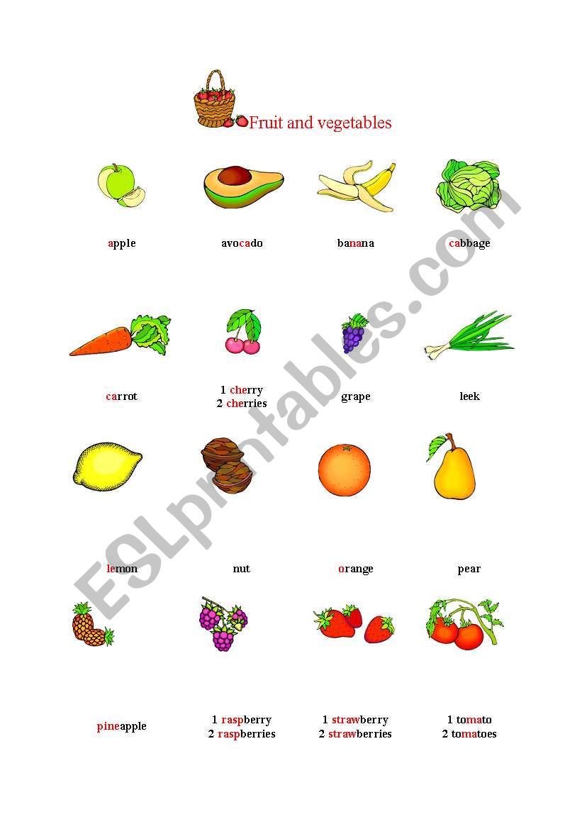 fruits and vegetables worksheet