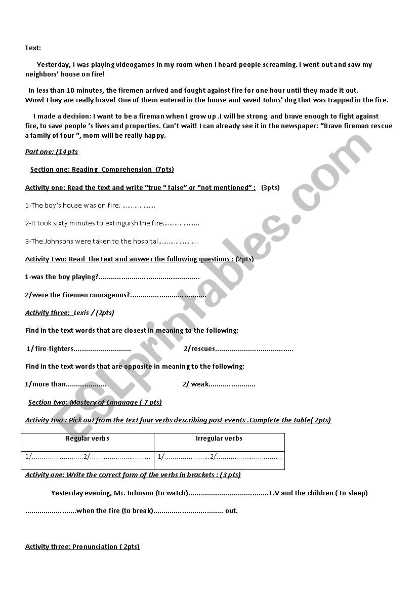 READING COMPREHENSION worksheet