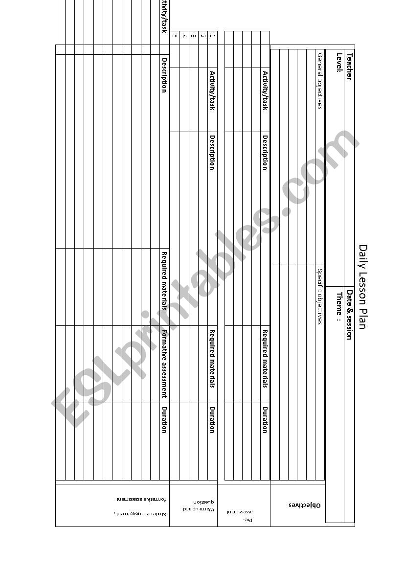 Daily Lesson Plan Template worksheet