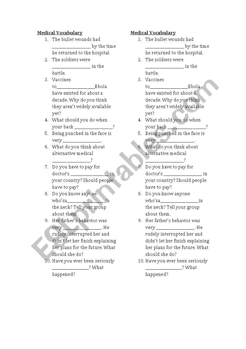 Health vocab + discussion Qns to practice