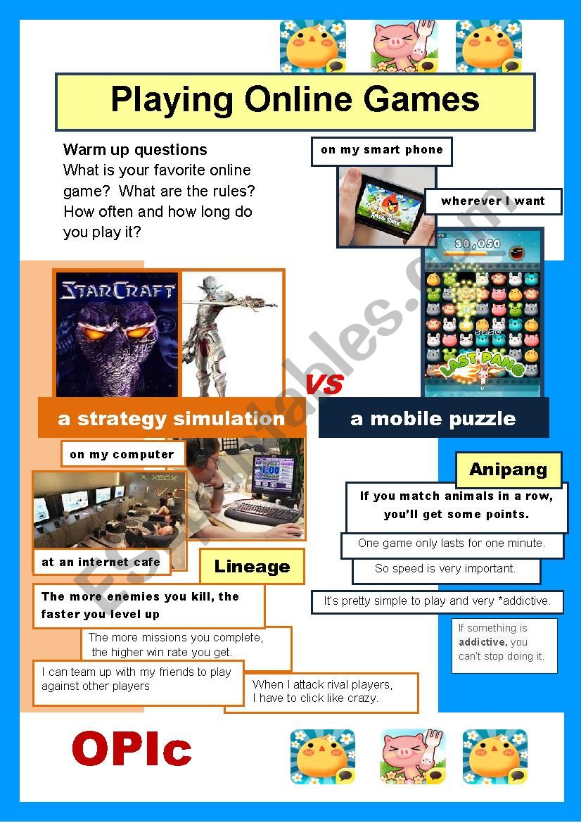 Guided Writing) Playing online games (puzzle or simulation)