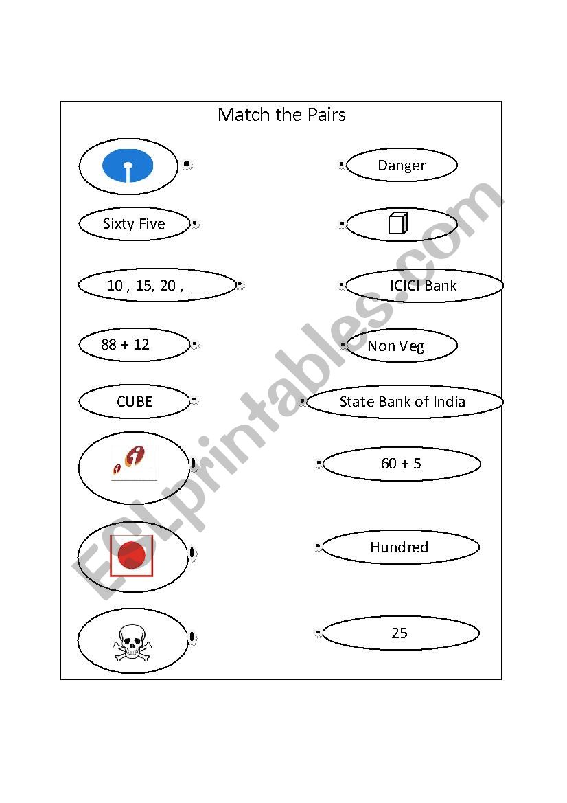 Learning through fun matching worksheet