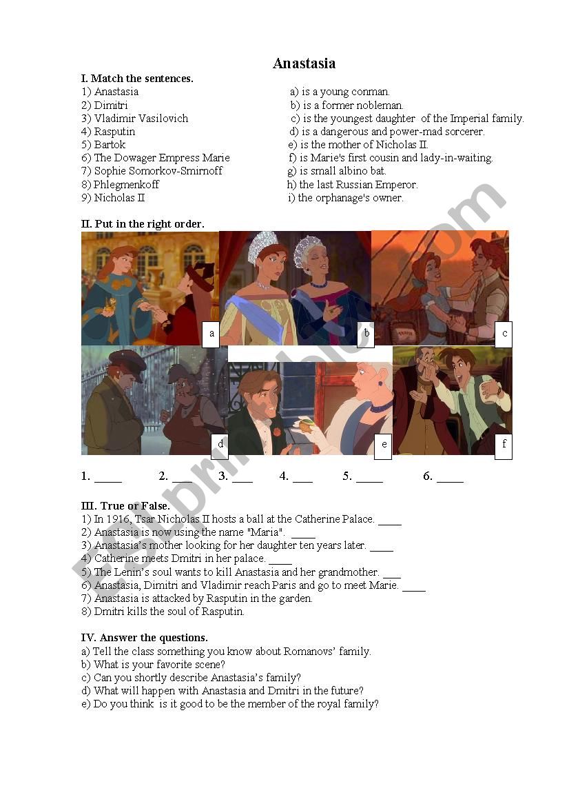 Anastasia worksheet worksheet