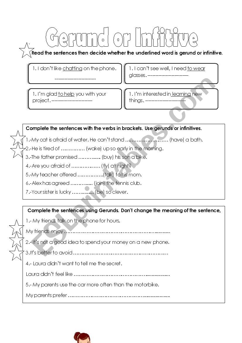 Gerund and infinitive worksheet