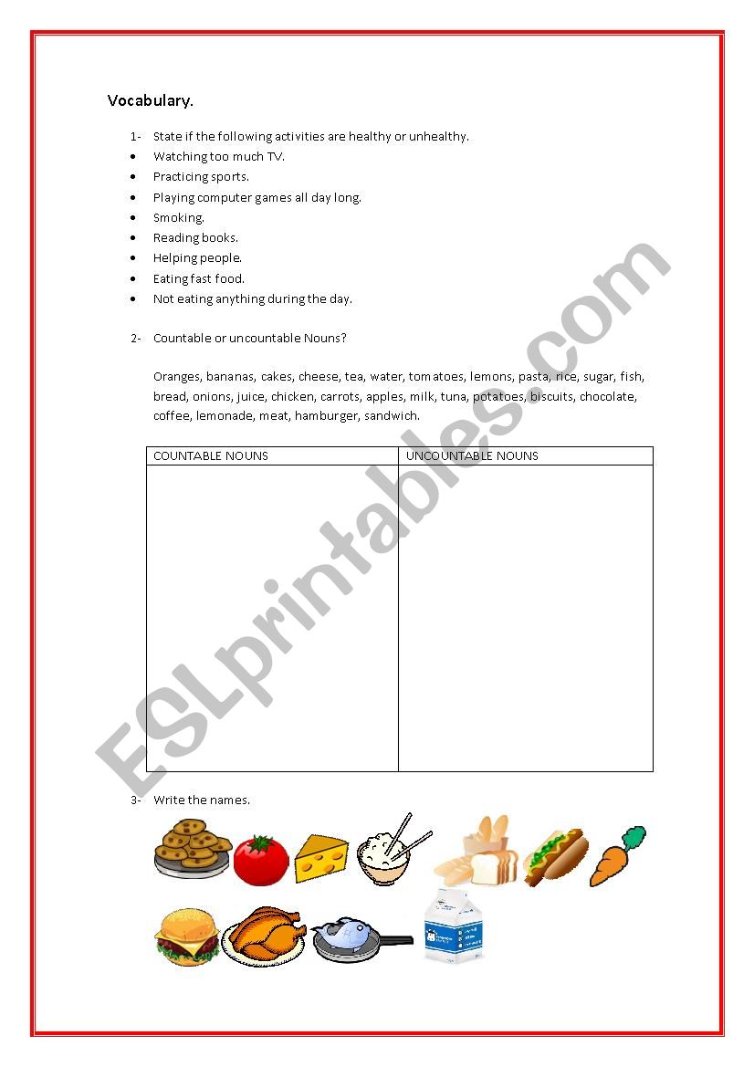 Food, Countable and Uncountable Nouns.