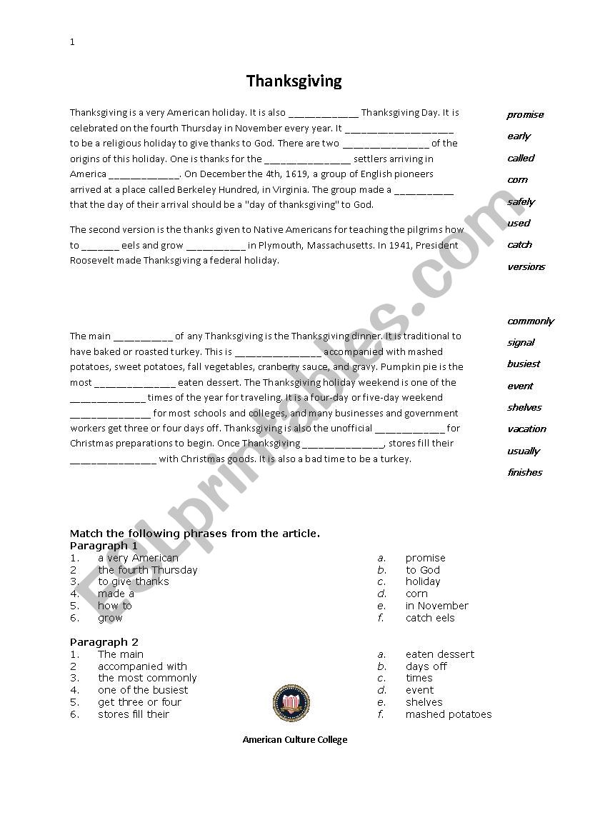 Thanksgiving worksheet