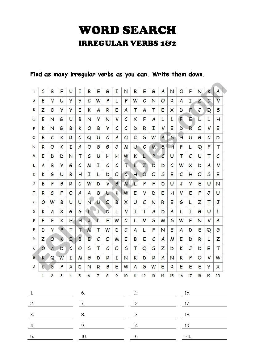 Irregular verbs wordsearch   1/5 and  2/5