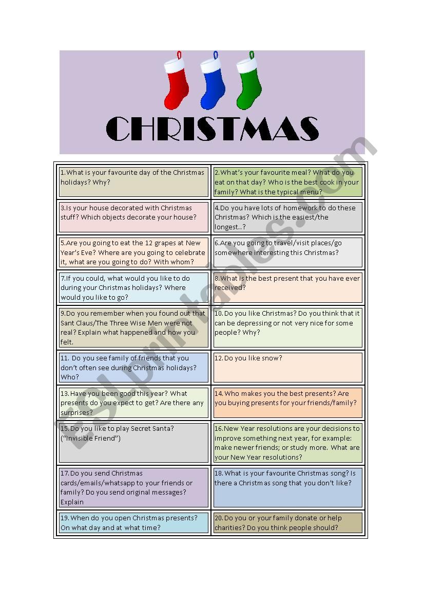 Christmas speaking worksheet